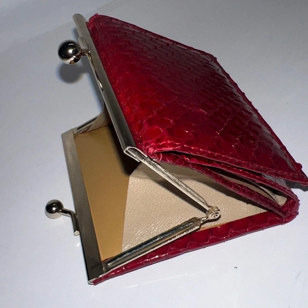 Marshall Field’s Red Snakeskin Mini 3” x 2.5” Kisslock Trifold Wallet - Unused